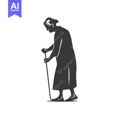 Popular premium asset: Elderly Woman Walking with a Cane Silhouette