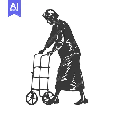 Aset desain premium: Elderly Woman Walking with a Walker