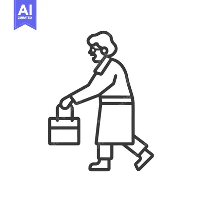 Aset desain premium: Elderly Woman Walking with Shopping Bag