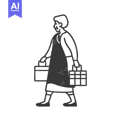 Popular premium asset: Elderly Woman Walking with Two Shopping Bags