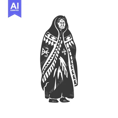 Aset premium populer: Elderly Woman Wearing a Traditional Blanket with Geometric Patterns