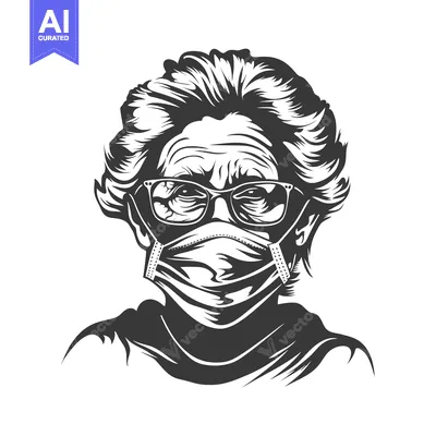 Aset desain premium: Elderly Woman Wearing Glasses and a Face Mask
