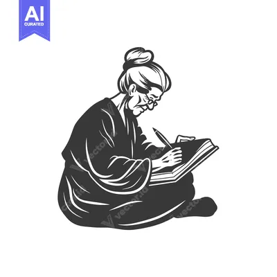 Aset desain premium: Elderly woman wearing glasses writing in a book