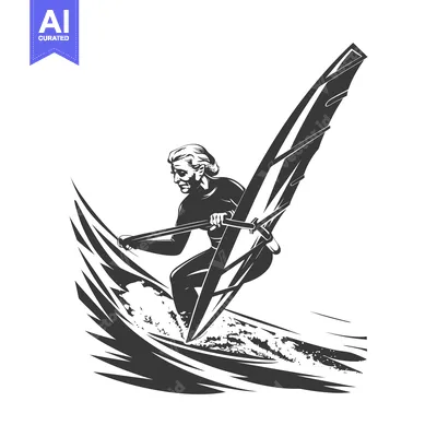 Aset premium populer: Elderly Woman Windsurfing on a Wave