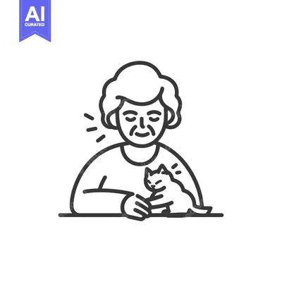 Aset premium populer: Elderly Woman with a Cat in her Arms