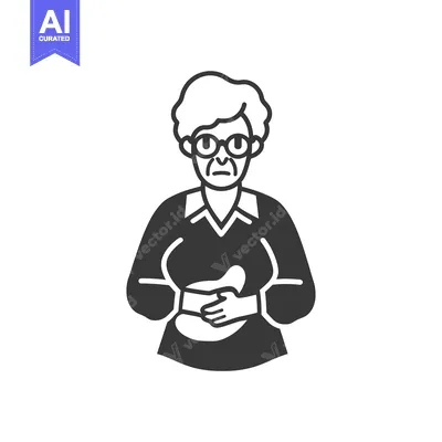 Aset premium populer: Elderly Woman with Glasses Holding Stomach in Pain