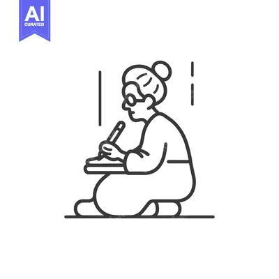 Aset desain premium: Elderly Woman with Glasses Writing on Paper