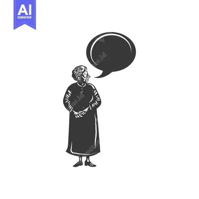 Premium design asset: Elderly Woman with Speech Bubble and Hands Clasped