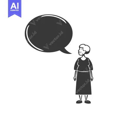 Elderly Woman with Speech Bubble Thinking or Speaking