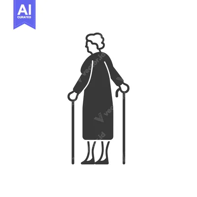 Popular premium asset: Elderly woman with walking stick facing away from viewer