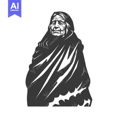 Aset desain premium: Elderly Woman Wrapped in a Cloak