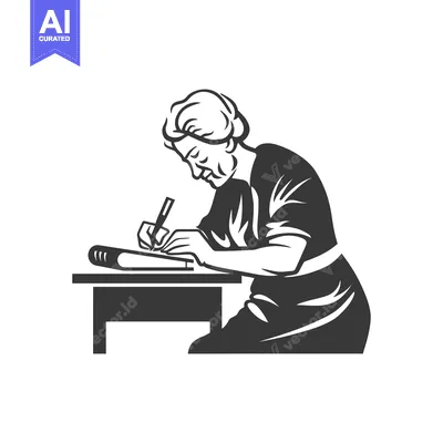 Premium design asset: Elderly Woman Writing at a Desk