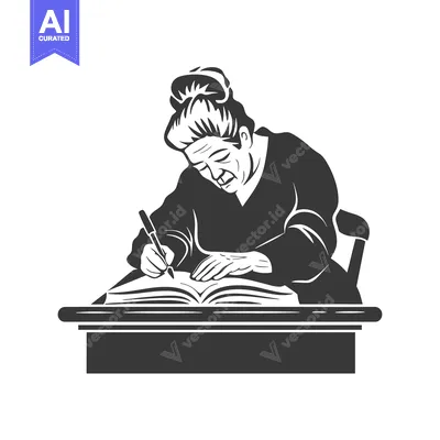 Aset premium populer: Elderly Woman Writing in a Book at a Desk