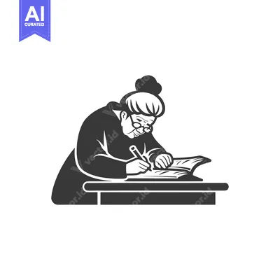Aset desain premium: Elderly Woman Writing in a Book at a Desk
