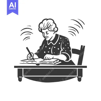 Premium design asset: Elderly Woman Writing in a Book at a Table