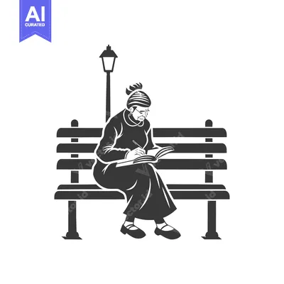 Premium design asset: Elderly Woman Writing in a Book on a Bench
