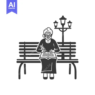Aset desain premium: Elderly Woman Writing in a Book on a Park Bench