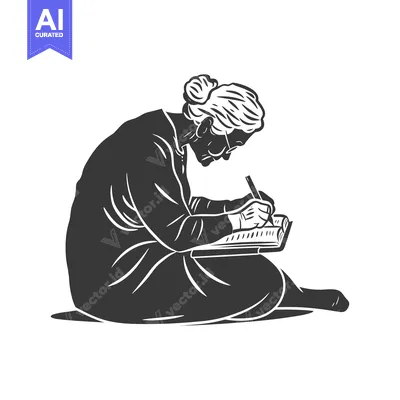 Aset desain premium: Elderly Woman Writing in a Book While Seated