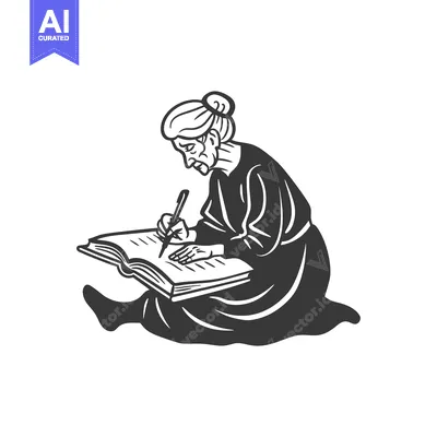 Aset desain premium: Elderly Woman Writing in a Book While Sitting