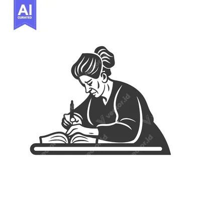 Aset premium populer: Elderly Woman Writing in a Book with a Pen