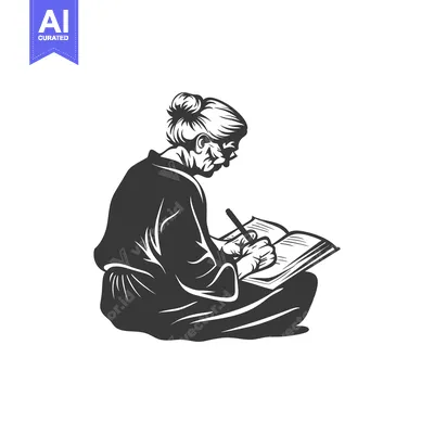 Premium design asset: Elderly Woman Writing in a Book with a Pencil