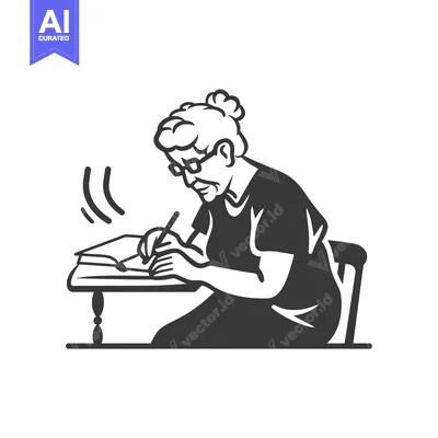 Popular premium asset: Elderly woman writing in a notebook while sitting at a desk
