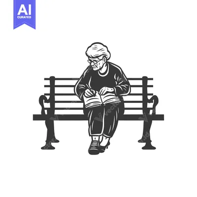 Aset desain premium: Elderly Woman Writing in a Notebook While Sitting on a Bench