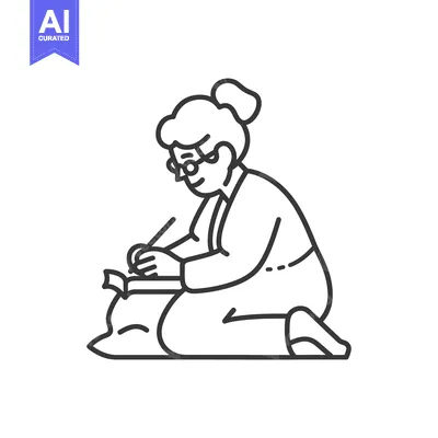 Aset premium populer: Elderly Woman Writing While Kneeling on a Pillow