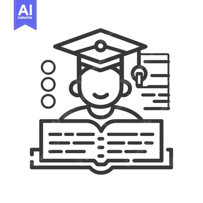 Aset desain premium: A cartoon person reads a book wearing a graduation cap