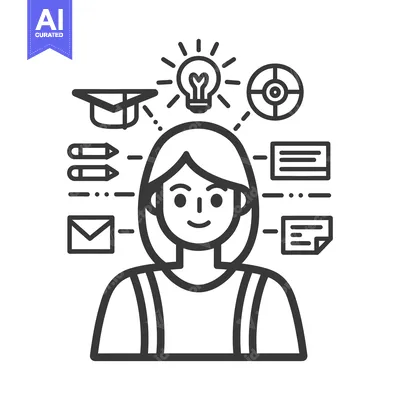 Aset desain premium: A woman surrounded by items related to thoughts and ideas