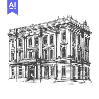 Aset premium populer: An Elegant Drawing of a Grand Classical Building