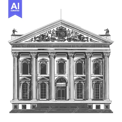 Aset desain premium: Neoclassical Building Architectural Drawing Illustration