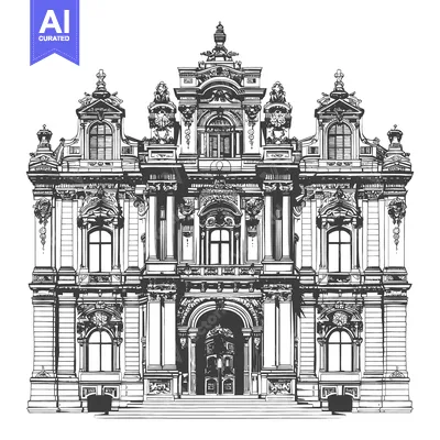 Aset desain premium: Ornate European Building Architectural Drawing
