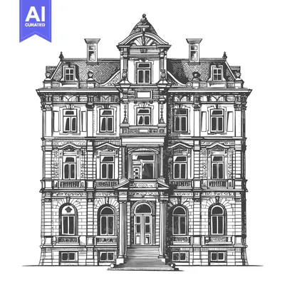 Aset desain premium: Elegant Architectural Drawing Of A Grand Mansion