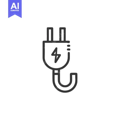 Minimalist Electric Plug Icon with Lightning Bolt and Hook Design