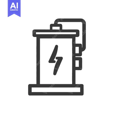 Aset desain premium: Bold Line Art: Electrical Transformer Icon with Lightning Bolt Symbol