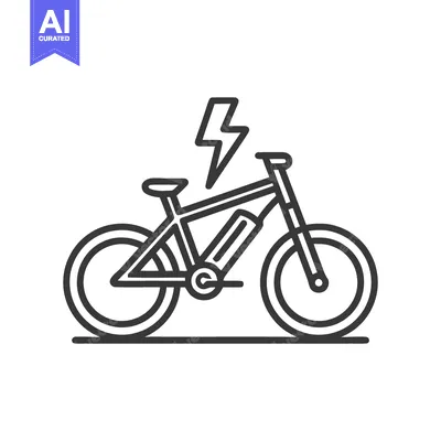 Aset desain premium: Electric Bicycle Icon: Modern Line Art of E-Bike with Lightning Bolt
