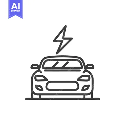 Aset desain premium: Electric Car Charging: Minimalist Line Art Icon with Lightning Bolt Sy