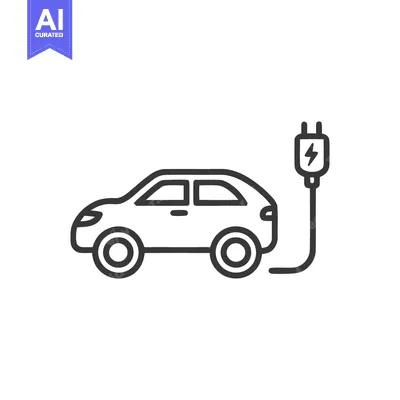 Aset desain premium: Electric Car Outline Icon: Modern Vehicle with Charging Plug Symbol