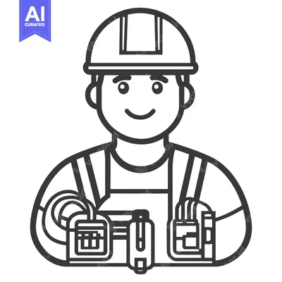 Aset premium populer: An illustrated person wearing a safety helmet and work attire