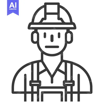 Aset desain premium: A black and white icon depicting a worker wearing a helmet