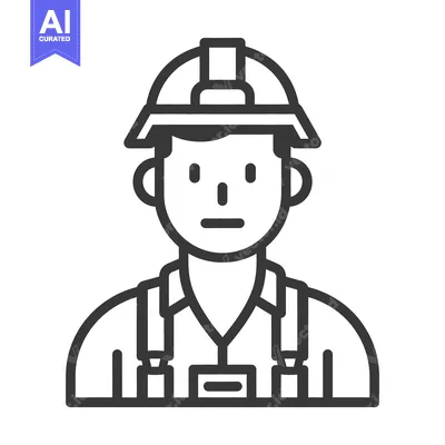 Aset desain premium: A vector graphic depicts a construction worker wearing a helmet