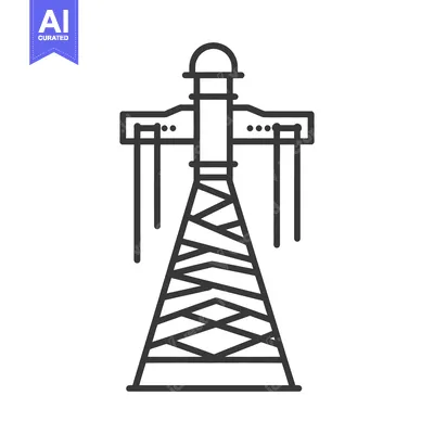 Aset premium populer: An illustrated monochrome image of an electricity transmission tower