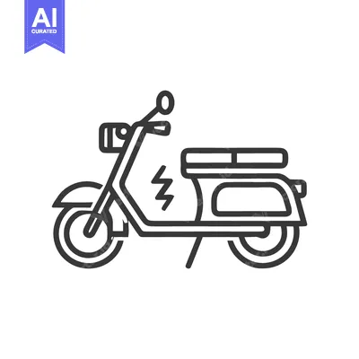 Aset desain premium: Electric Scooter Icon: Minimalist Line Art Design with Lightning Bolt