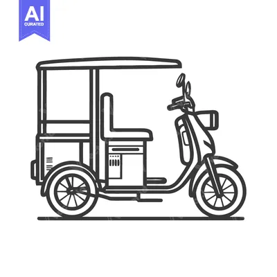 Aset premium populer: Minimalist Line Art: Classic Black and White Tuk-Tuk Illustration