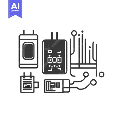 Aset desain premium: Electronic circuit components displayed together in a technical illust