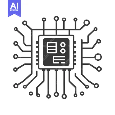 Aset desain premium: A graphic illustration displaying a central processing unit and circui