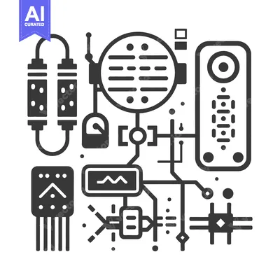 Premium design asset: An intricate graphical representation of electronic equipment and comp