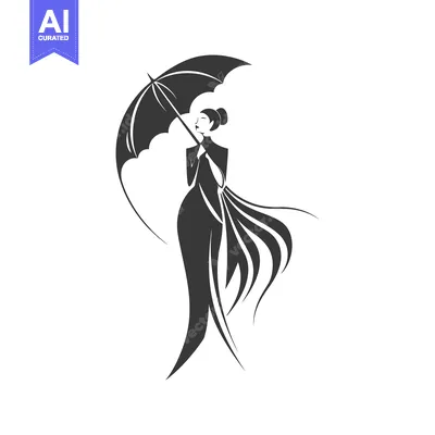 Aset premium populer: Elegant Woman Holding an Umbrella with Flowing Dress