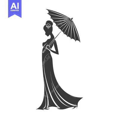 Aset premium populer: Elegant Woman in a Dress Holding an Umbrella
